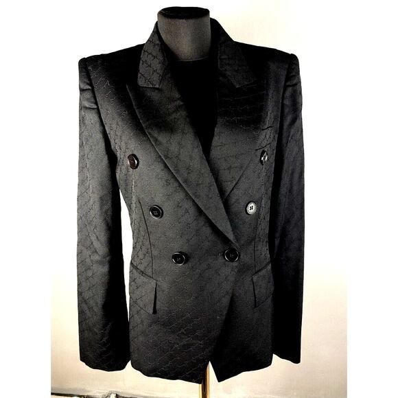 Stella McCartney Black Wool Embossed Double Breasted Button Blazer 46 / L - Picture 1 of 15